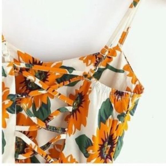 Sunflower Print Crisscross Cami Mini Dress - Picture 10 of 14